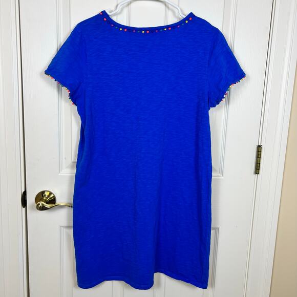 Boden Charlie Blue Multi Color Pom Pom Dress 12 Petite T-Shirt Colorful VGUC - Picture 3 of 7